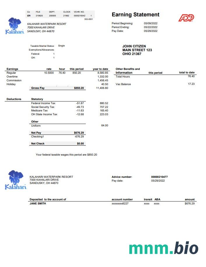 USA Ohio Kalahari Waterpark Resort rachunek za media szablon w formacie Word i PDF